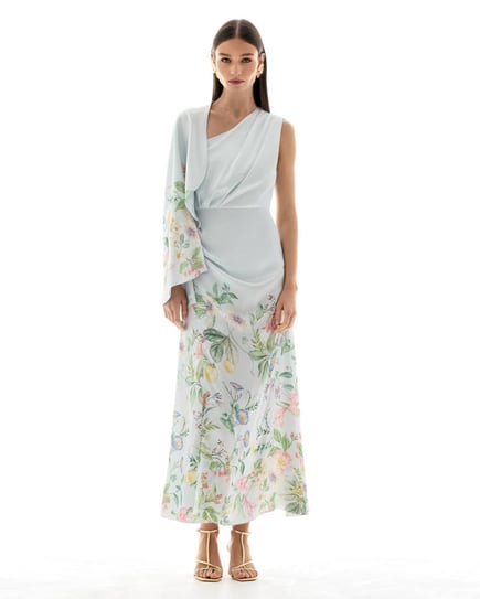 Fiorenza one-shoulder cape maxi dress
