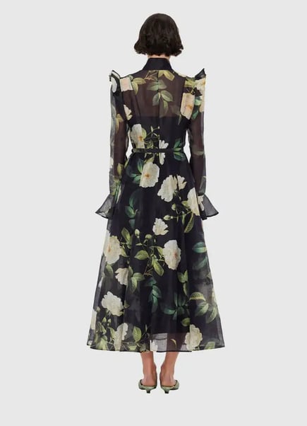 Katrina Butterfly Sleeve Midi Dress - White Rose Print