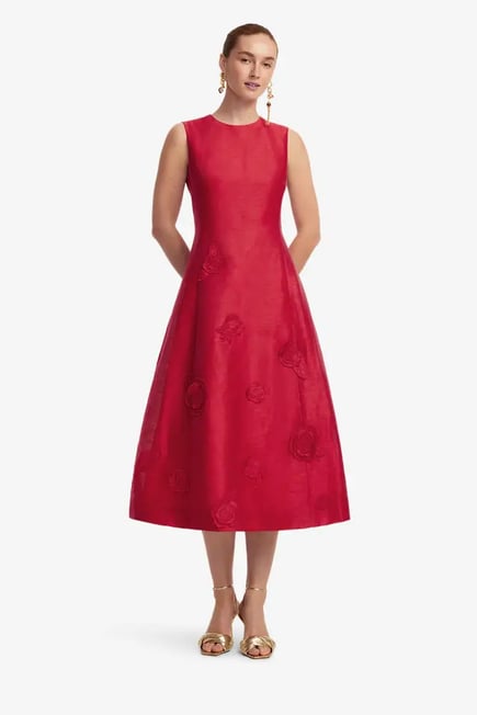Cleo  Appliqué Sleeveless Midi Dress-red