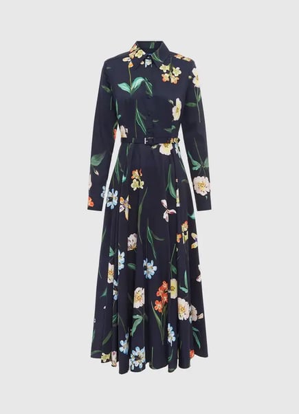 Shirt Midi Dress - Botanical Print in Ebony