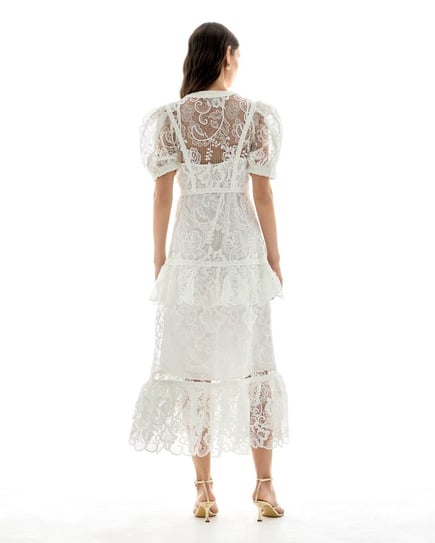 Lumière Tiered Lace Midi Shirt Dress