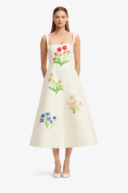 Beatrice  Embellished Wool Midi Dress