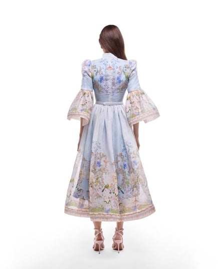 Lucine Bell Sleeves silk linen Dress