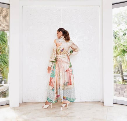 Peacock silk maxi dress