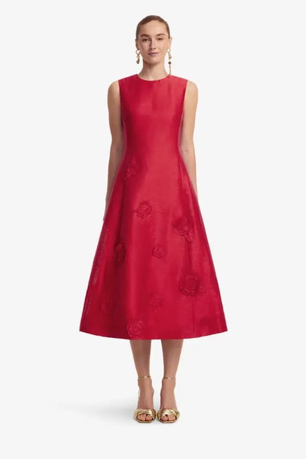 Cleo  Appliqué Sleeveless Midi Dress-red