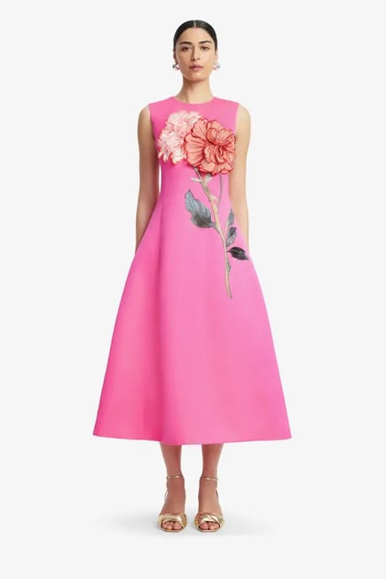Cleo  Appliqué Sleeveless Midi Dress-fuchsia 