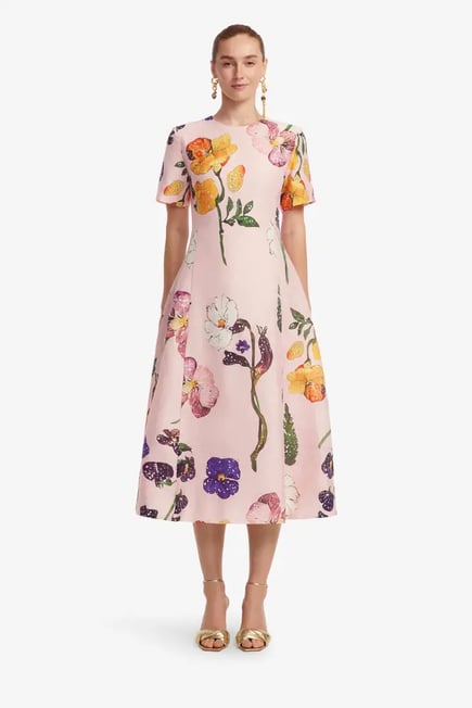 Caroline  Short Sleeve Midi Dress-pink