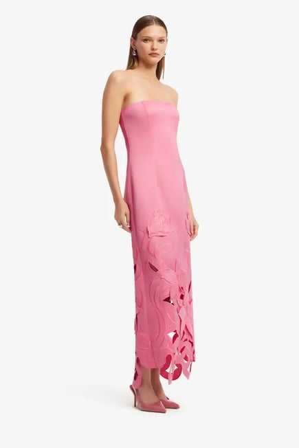 Appliqué Bustier Maxi Dress-pink
