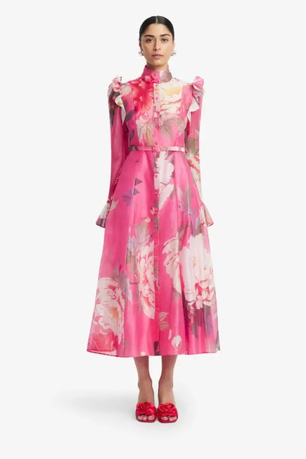 Katrina  Butterfly Sleeve Midi Dress-Fuchsia
