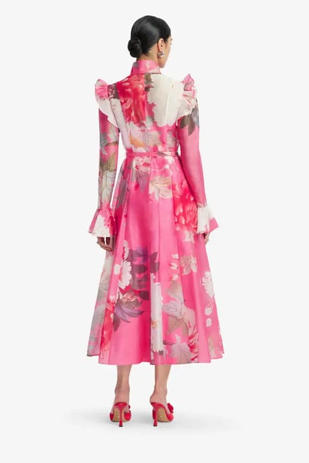 Katrina  Butterfly Sleeve Midi Dress-Fuchsia