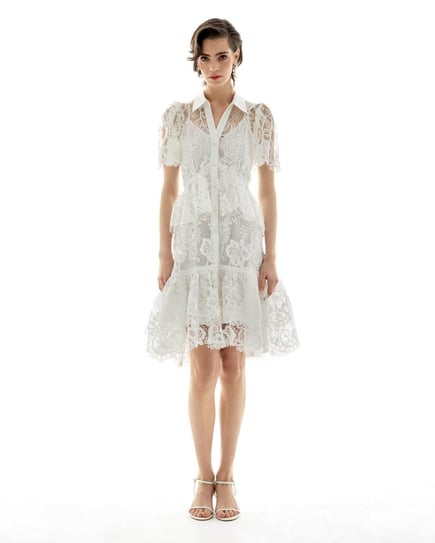Alba Tiered Lace Mini Shirt Dress