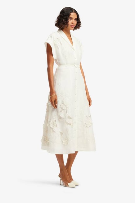 Aubrey Applique Shirt Midi Dress - Snow