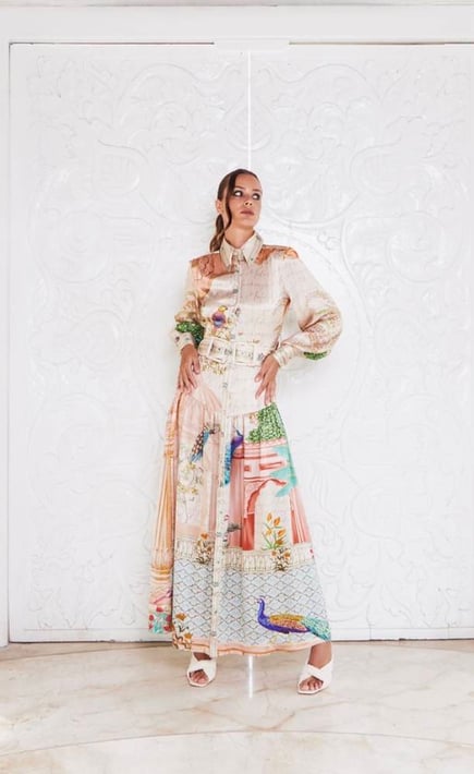 Peacock silk maxi dress