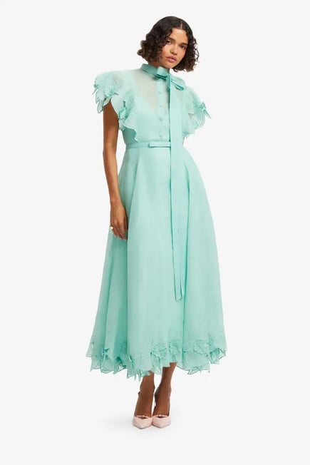 Elsie Appliqué Flutter Sleeve Maxi Dress