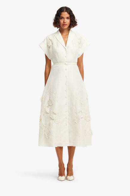 Aubrey Applique Shirt Midi Dress - Snow