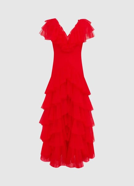 Rosa Ruffled Maxi Dress - Red