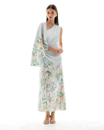 Fiorenza one-shoulder cape maxi dress