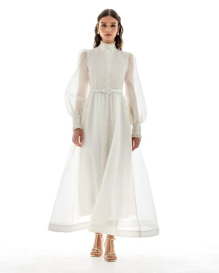 Serenella White Silk Linen Maxi Dress With Belt