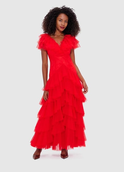 Rosa Ruffled Maxi Dress - Red