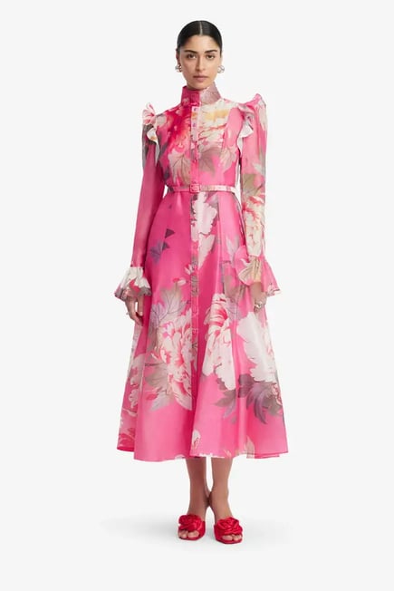 Katrina  Butterfly Sleeve Midi Dress-Fuchsia