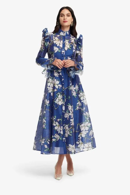 Katrina Butterfly Sleeve Midi Dress- navey