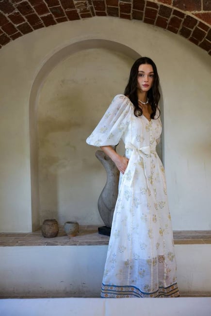 CYNTHIA SILK PUFF SLEEVE MAXI DRESS