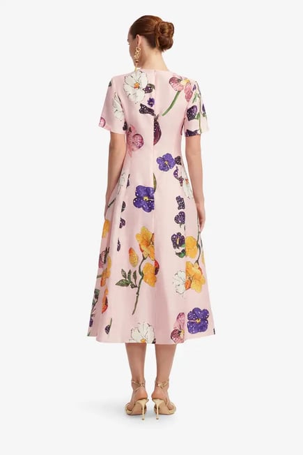 Caroline  Short Sleeve Midi Dress-pink