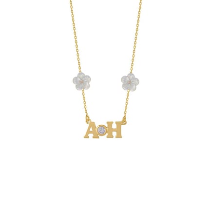 Two-letter and two-flower pendant | 18K gold