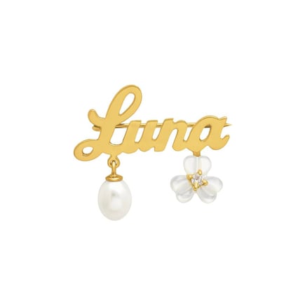 Iris Name & Pearl Brooch in English | 18K Gold & Diamond 💎