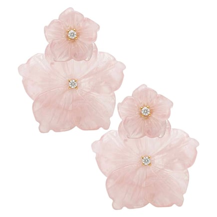 Pink double earrings | 18K gold and diamonds