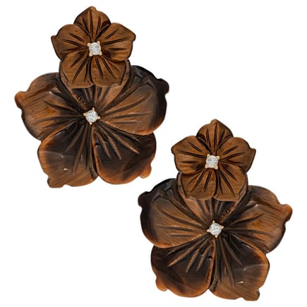 Brown double earrings | 18K gold and diamonds