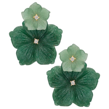 Green double earrings | 18K gold and diamonds