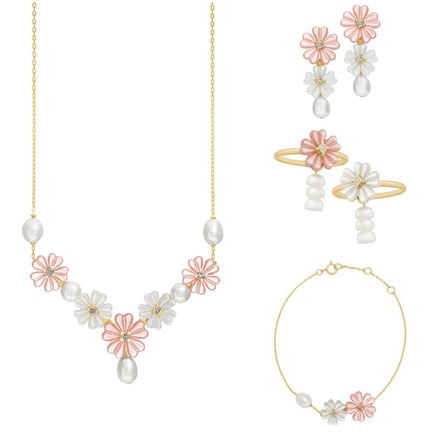 Camellia Flower Set | 18K Gold and Diamonds