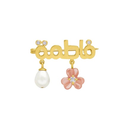 Iris Name & Pearl Brooch | 18K Gold & Zircon ✨
