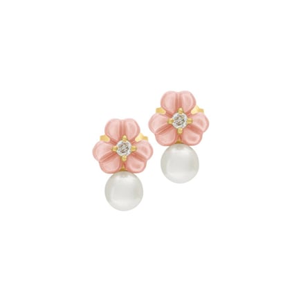 Iris Blossom Earrings – Petite Pearl Pink | 18K Gold & Diamonds