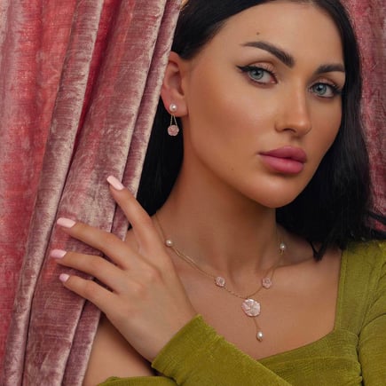 Necklace and earrings jeda pink |  18K gold and diamonds