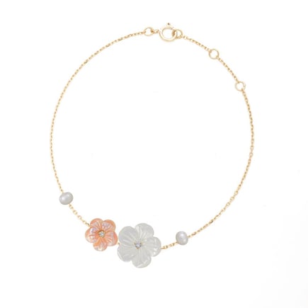 Two violet flowers bracelet 18k gold and diamonds