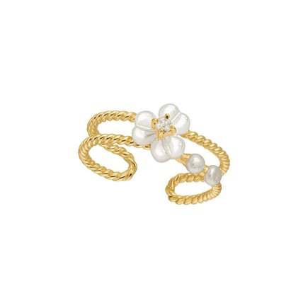 Iris Blossom Pearl Ring | 18K Gold and Diamonds