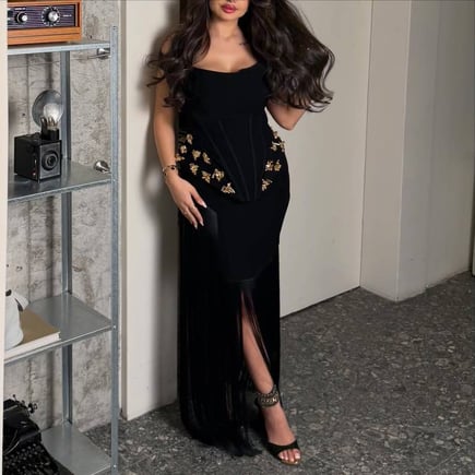 فستان سهره اسود بلوك جديد مناسب لجميع المناسبات