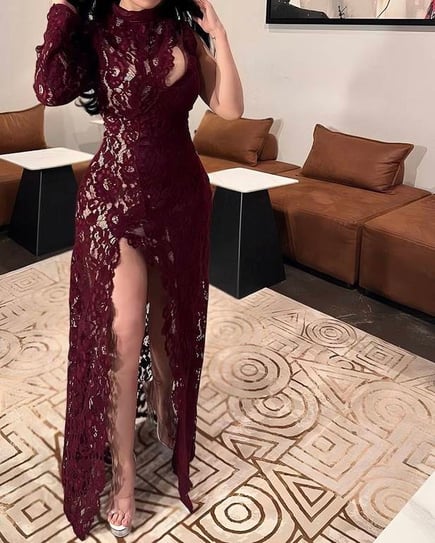 فستان سهره دانتيل برغندي 