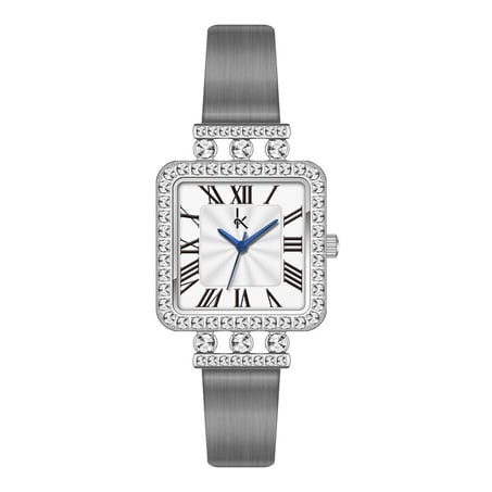 ساعة نسائية جلد باللون الرمادي