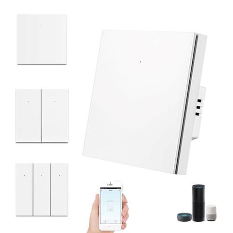 مفتاح اضاءة ذكي WiFi ظغط، ابيض، متوافق مع اليكسا، تحكم عن بعد عن طريق تطبيق