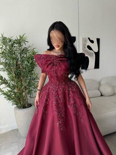 فستان سهره لونين برغندي_بنك