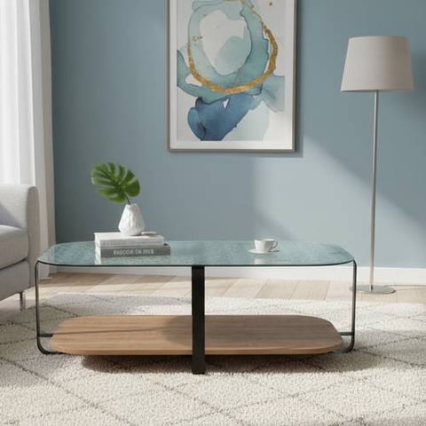 طاولة قهوة زجاجية طويلة بطبقتين بتصميم عصري 130×70×45 سم