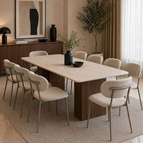 طاولة طعام مودرن 8 كراسي خشبي بيج
