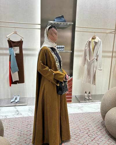 عباية لينن تطريز مرايات أمام كم زرار