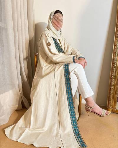 عباية لينن بيج بتحديد كلفه تطريز من الامام والاكمام 