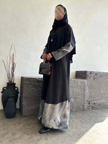 عباية كريب شتوي مع لنن طبع