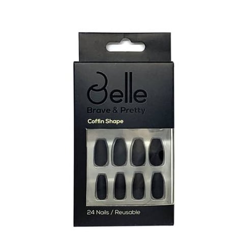 Self-adhesive artificial nails, night black matte, 24 pieces - Belle