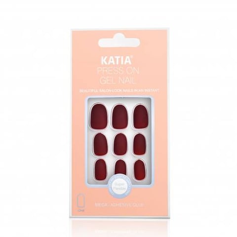 Oval Nails Self-Adhesive Matte Red 14 - Katia
